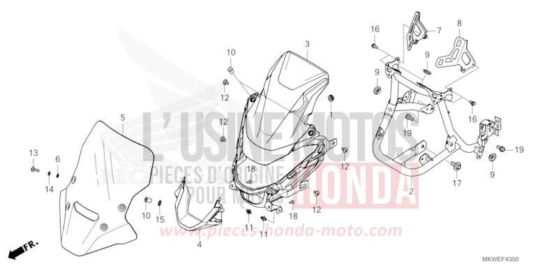 GAINE DE PROTECTION AVANT de NC750X "Méca" MAT PEARL GLARE WHITE (NHB54) 2025